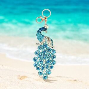 🌹 KEYCHAIN 🌹 Peacock Turquoise Rhinestones